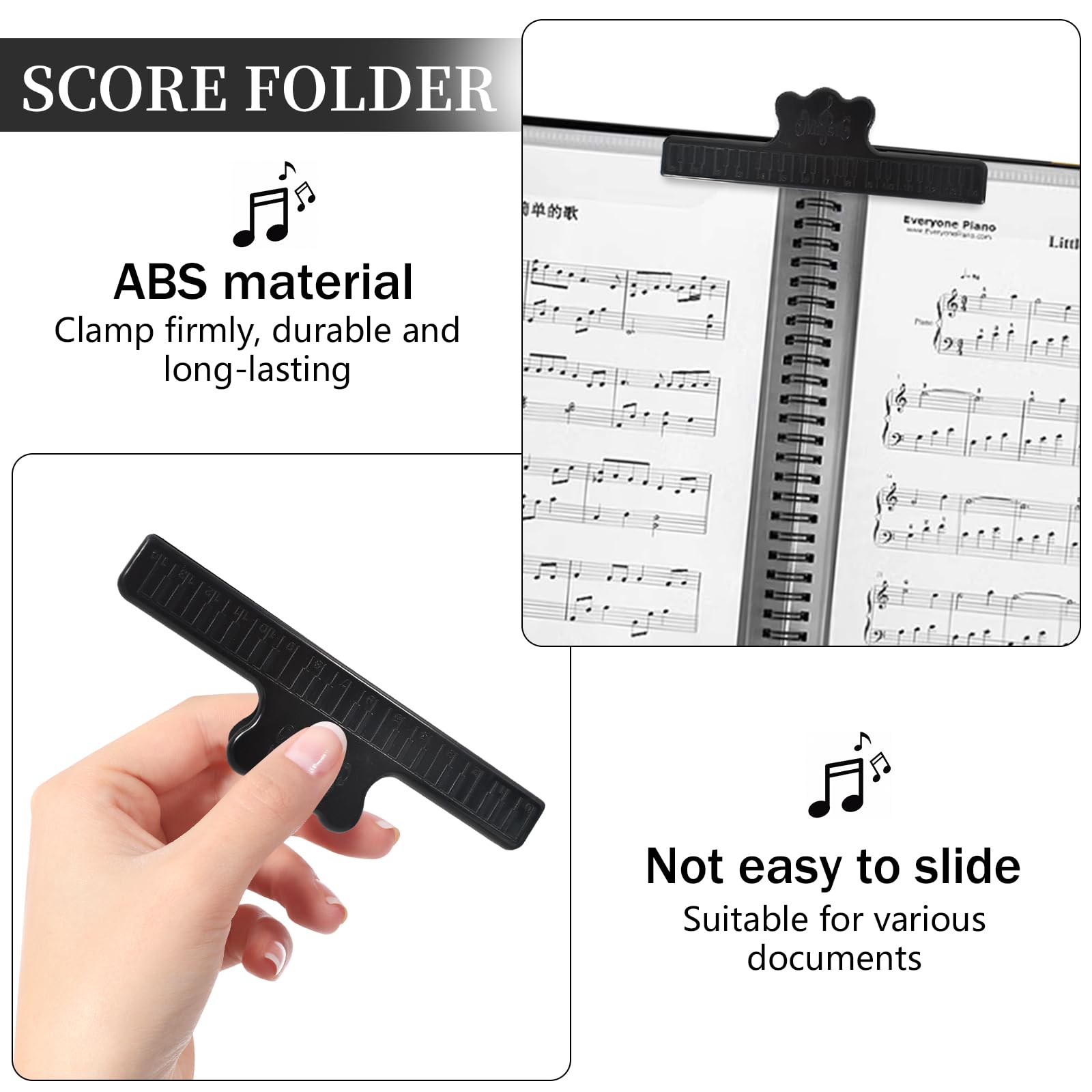 Carpeta Para Partituras A4 Con 40 Bolsillos - Negra, Plegable, Con 2 Clips - Ideal Para Músicos Y Estudiantes