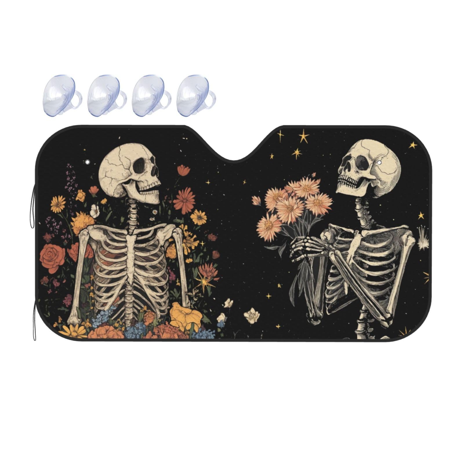 Photo 1 of SUPLUCHOM Skeleton Flower Skull Daisy Windshield Sunshade 51x27.5 inch