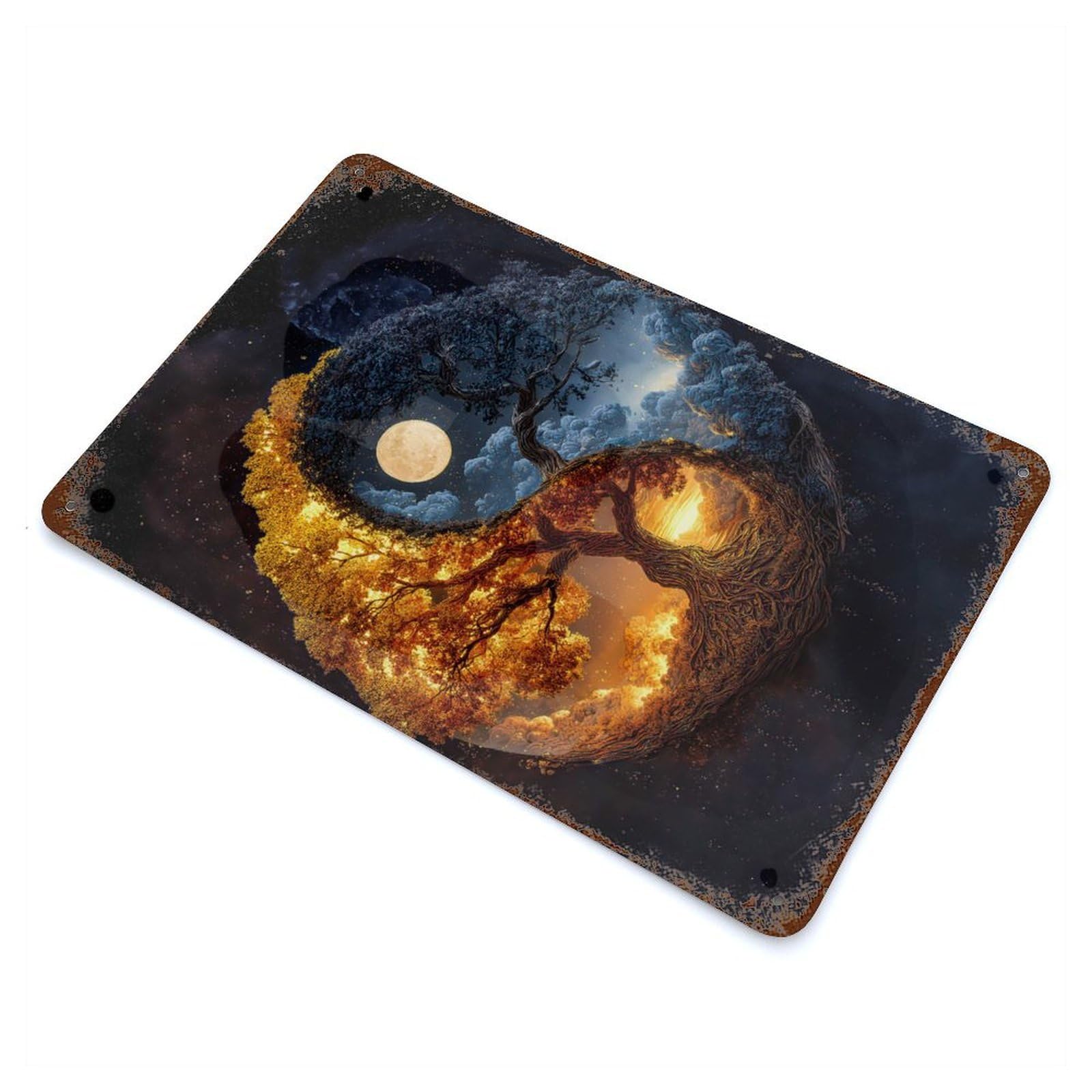 Yin Yang Tree of Life Vintage Rust Metal Sign 11.8"x7.9", Shabby Chic Decor for Garage, Pub Or Kitchen