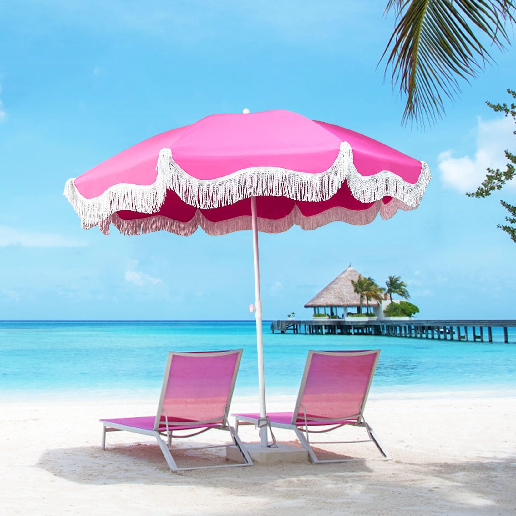 bright pink patio umbrella Amazon.com: Portable Beach Umbrellas For Sand 6ft Pink Outdoor Umbrella  With Fringe Boho Patio Umbrella 8 Ribs Sun Umbrella UV Protection Tassel  Table Umbrella Tilt Pool Umbrella Removable With Storage Bag :