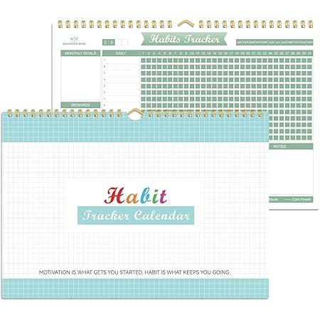 Bliss Collections Botanical Habit Tracker Notepad - 12 Month Undated Calendar With Gold Spiral Binding