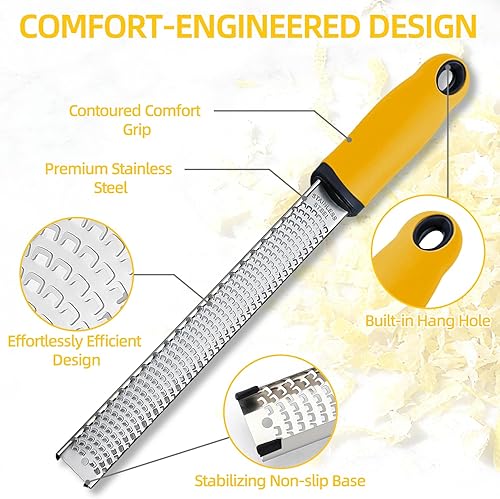 Miniatura 3 de Koythin Zester, rallador de limón y queso con cepillo, herramienta de cocina resistente para rallar cítricos, queso parmesano, chocolate, jengibre,