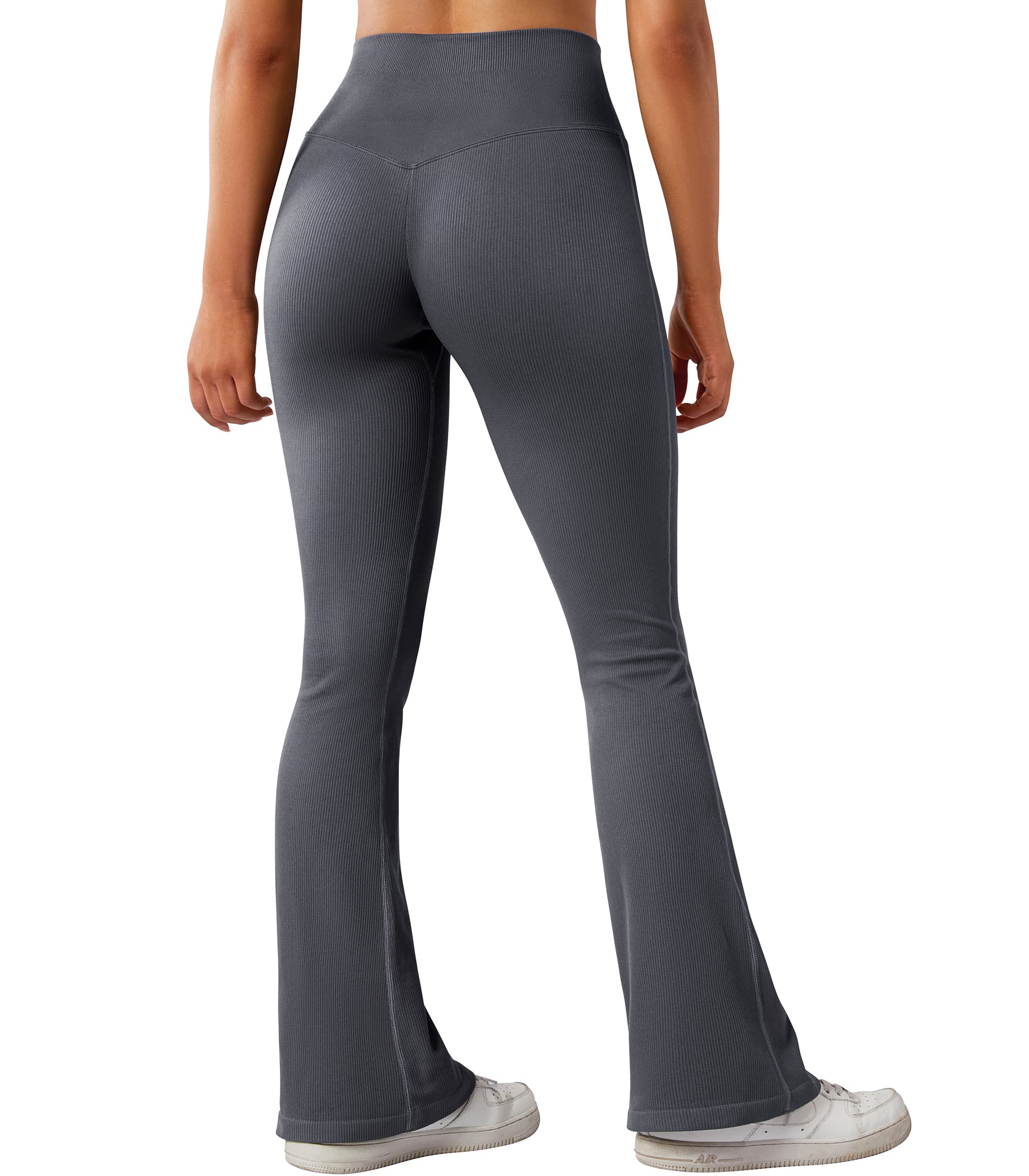 MOSHENGQI Women Ribbed Flare Leggings Seamless High Waist Bootcut Yoga Pants(S,239-Grey)