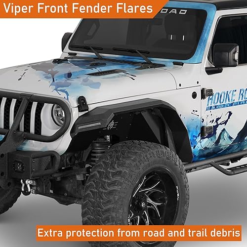 Vista 11 de Hooke Road Wrangler JL Guardabarros traseros para Jeep Wrangler JL 2018-2025 y Unlimited 2/4 puertas, 2 guardabarros planos de acero