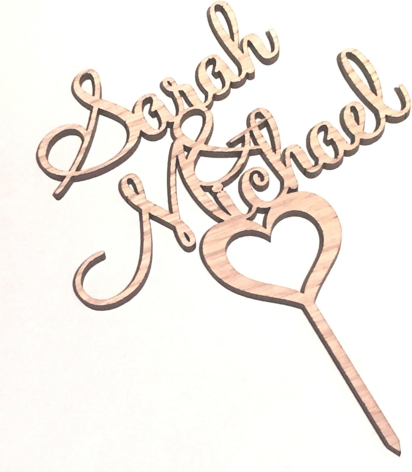 Wooden Cake Topper, Personalised with the Names of the Couple, Rustic Heart Wedding Gift