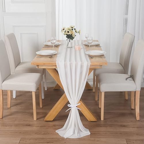 Miniatura 9 de Paquete de 12 caminos de mesa de gasa azul bebé de 10 pies, camino de mesa de tul transparente de 29 x 120 pulgadas, camino de mesa romántico para