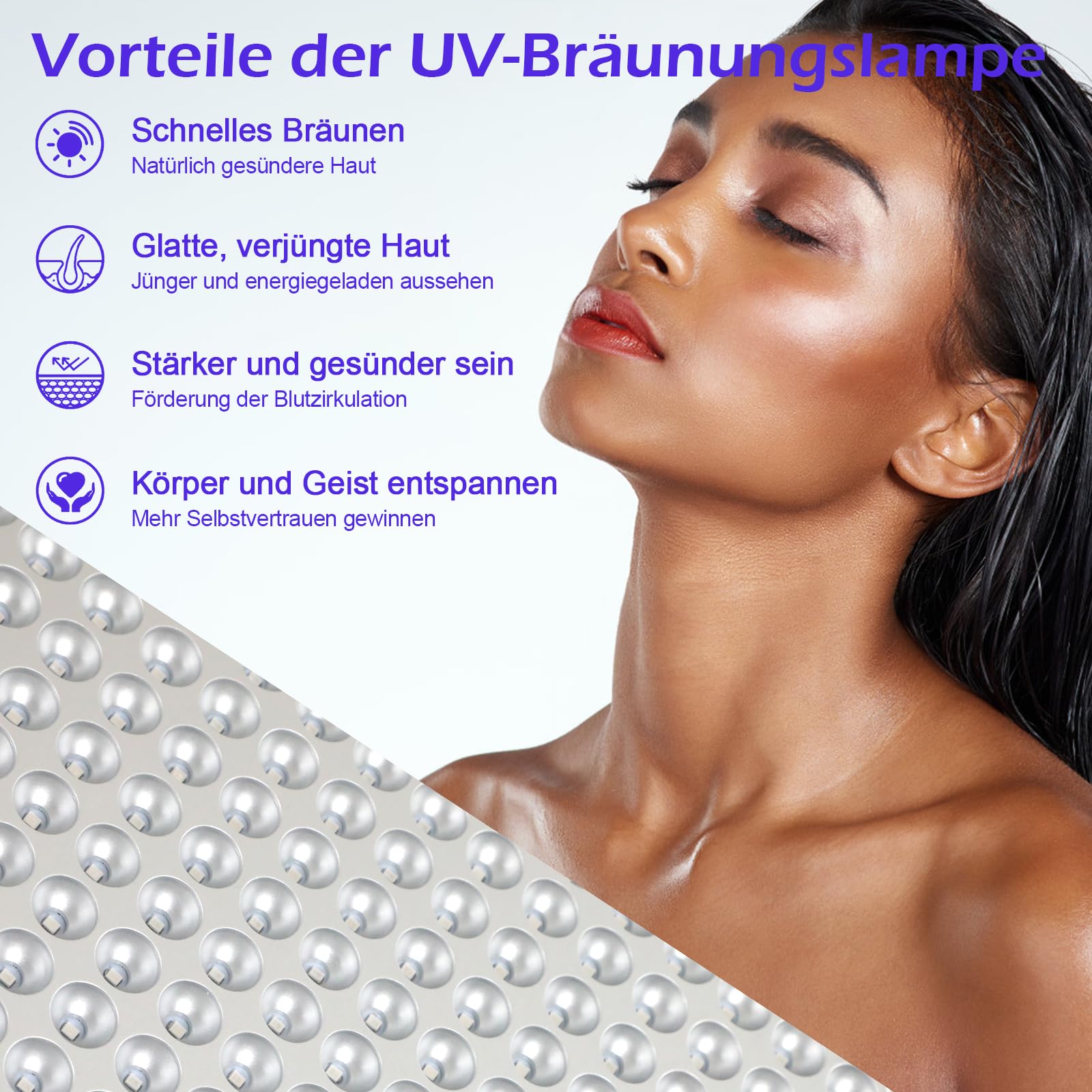 Bräunungslampe Solarium Für Zuhause, 250 LEDs 460NM Tragbare Bräunungslicht für Gesicht und Körper, Round Gesichtsbräuner Sonnenlampe Tageslicht mit Faltbares Ständer und Aufhängbare Haken (Silber)