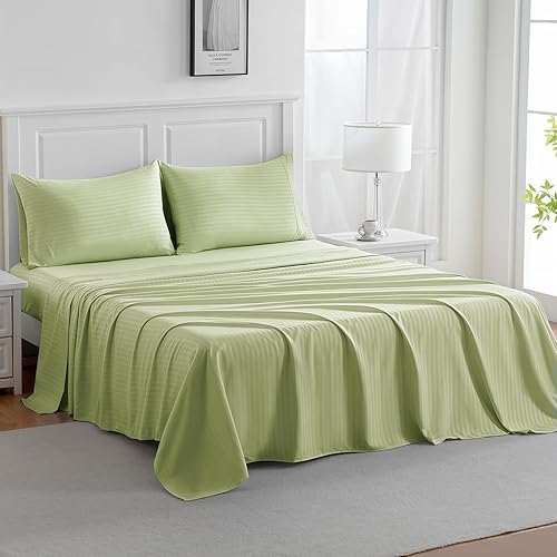 HENGWEITEXT Juego de sábanas de 4 piezas de tamaño individual de 18 pulgadas, transpirable y refrescante, juego de sábanas de microfibra con