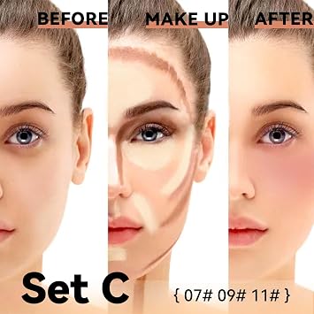 3Pcs Cream Contour Stick Makeup Kit,Create Face Contour,Highlighter Stick,Blush stick for Sculpt the Cheeks,Bronzer Contour Sticks,Waterproof Long-lasting Contour set,Non-greasy（07#09#11#）