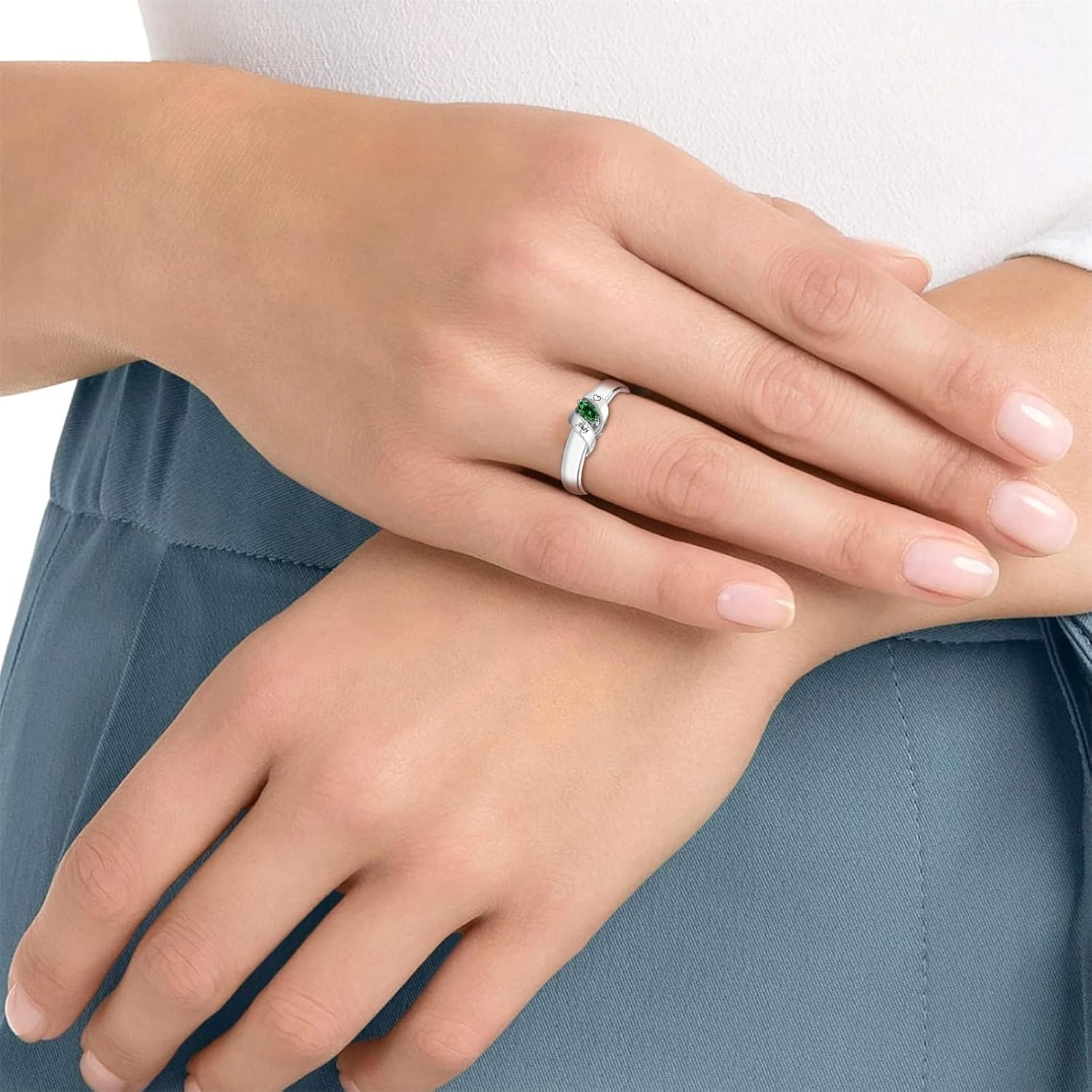 BAUMA AUTO Personalized 1-6 Birthstone Rings Family Mothers Ring Custom Engraved Name Rings for Women Grandma Mom Daughter