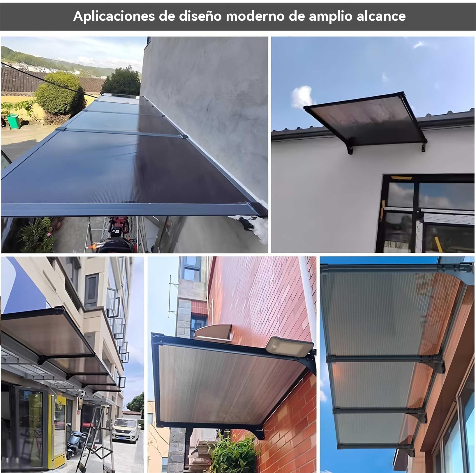 Marquesina Puerta Exterior Pequeña, Gguuwg Tejadillo de Protección contra Sol y Lluvia con Soporte de Aluminio, antitifón 12, Uso prolongado en Exteriores Protege contra el Sol Intenso