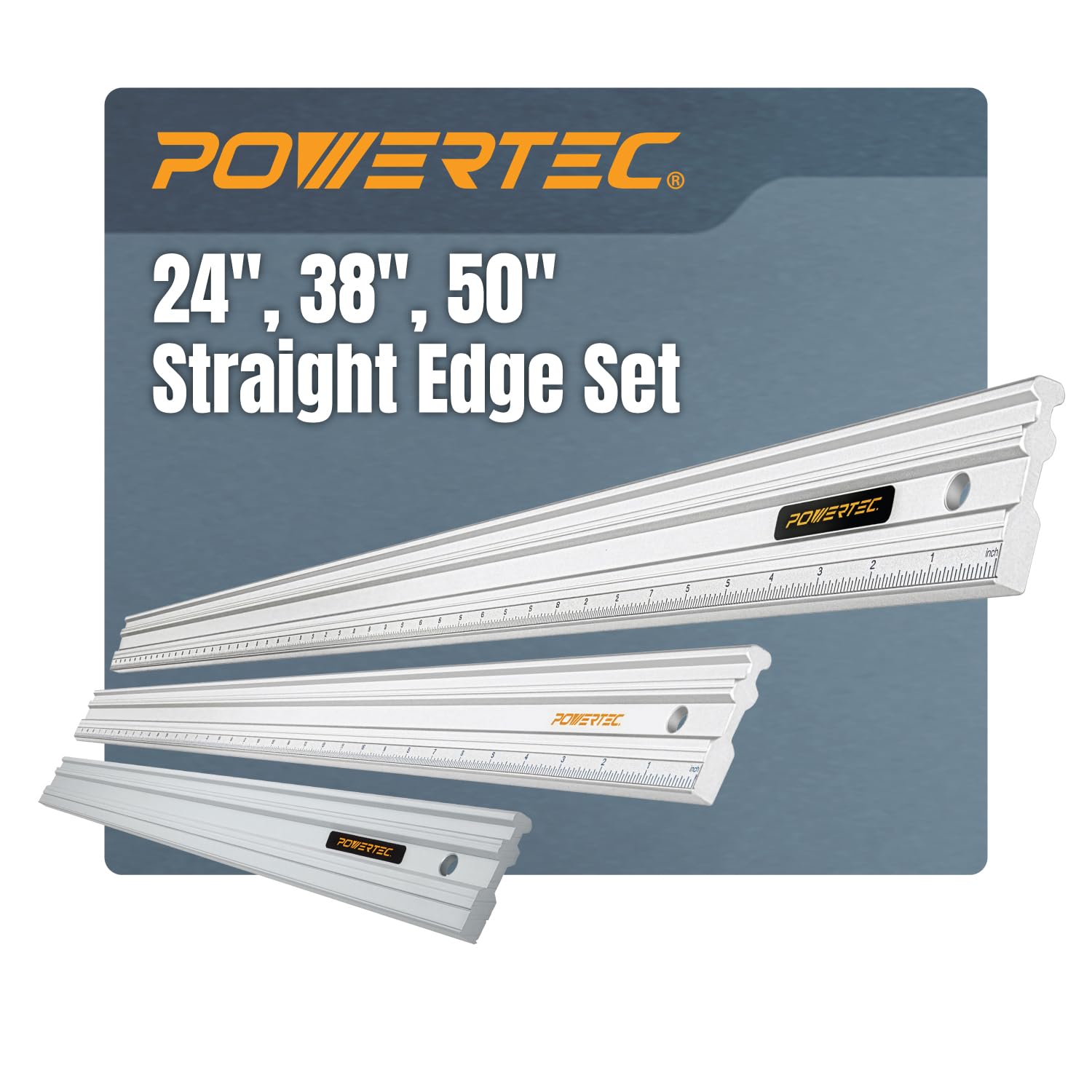 POWERTEC 24, 38 & 50 Inch Machinist Aluminum Straight Edges, for Checking Surface Warp, Marking/Scribing Lines - Used w/Feeler Gauges for Automotive