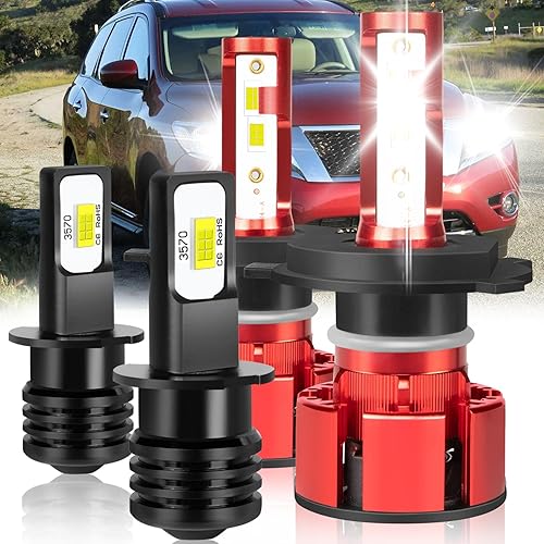 For Nissan Sentra 1993-1994 Light Bulbs with 20,000 RPM Cooling Fan, 800% Brightness Hi and Lo Beam+Fog Light Bulbs, 6500K, 36000LM Super Bright, Efficient Heat Dissipation, 4PCS