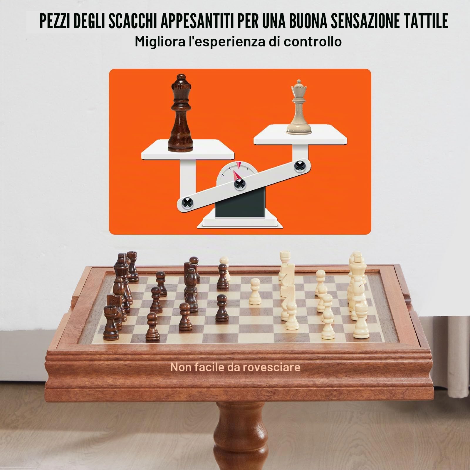 VEVOR Set da tavolo per backgammon dama 3 in 1, tavolo da scacchi in legno premium da 18 pollici, set di mobili da tavolo da gioco combinato deluxe, set di scacchi regalo per giochi da tavolo