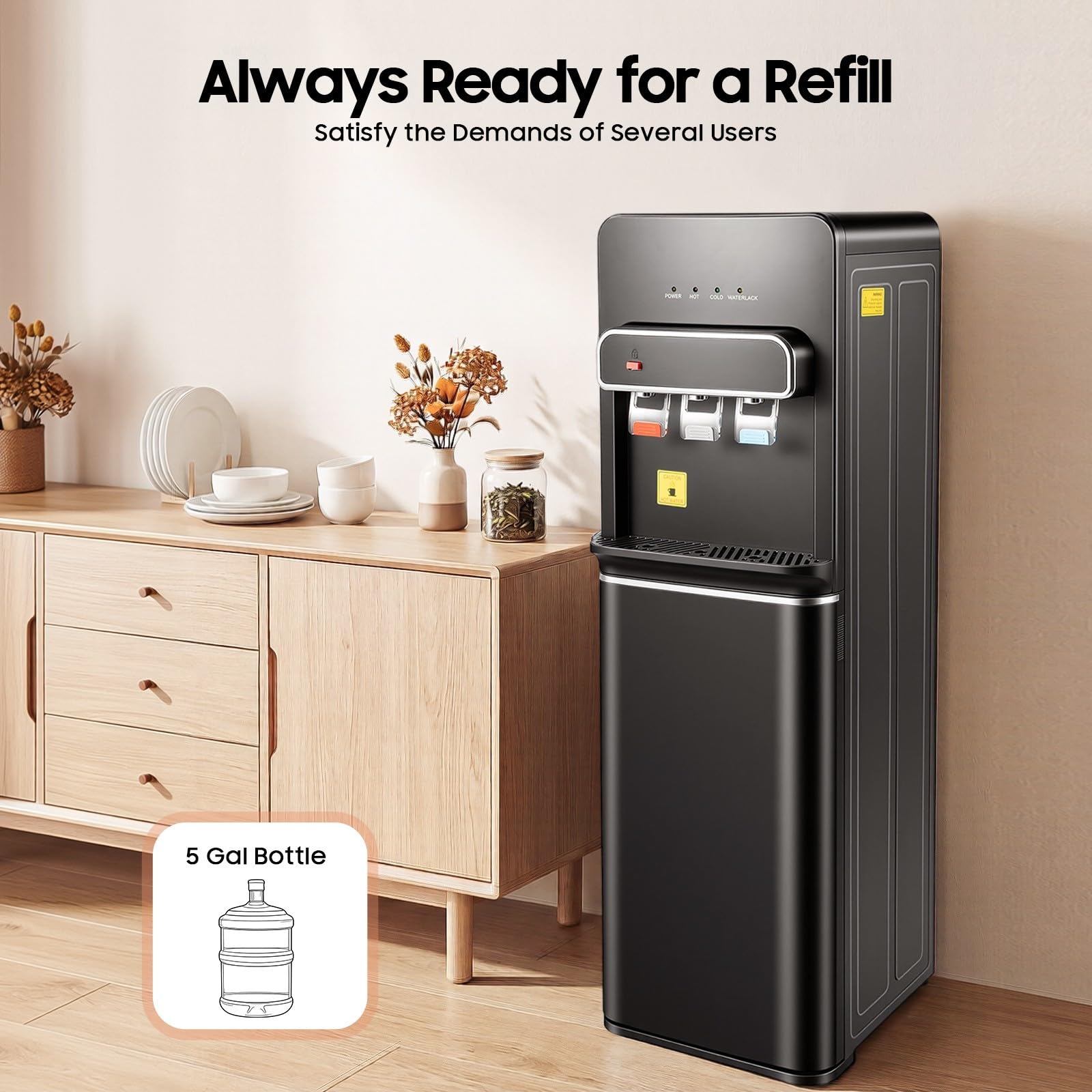 Distributore di acqua calda da 500 W, erogatore di acqua calda elettrico con riempimento a terra, erogatore di acqua, doppia funzione caldo/freddo, per casa, ufficio, cucina (nero)