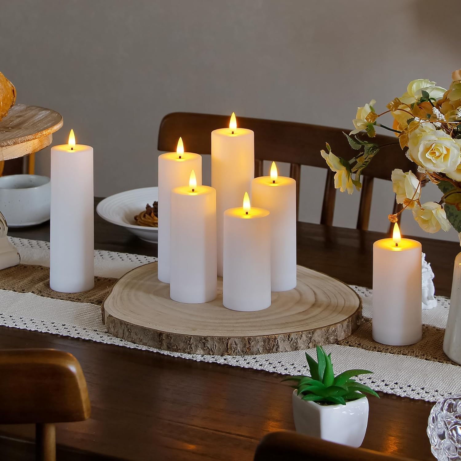 Flameless Waterproof 2.2" x4" 4" 5" 5" 6" 6" 7" 7" Pillar Candles with Remote Control and Timer, LED Battery Operated Plastic White Pack of 8 Outdoor Flickering Warm Light