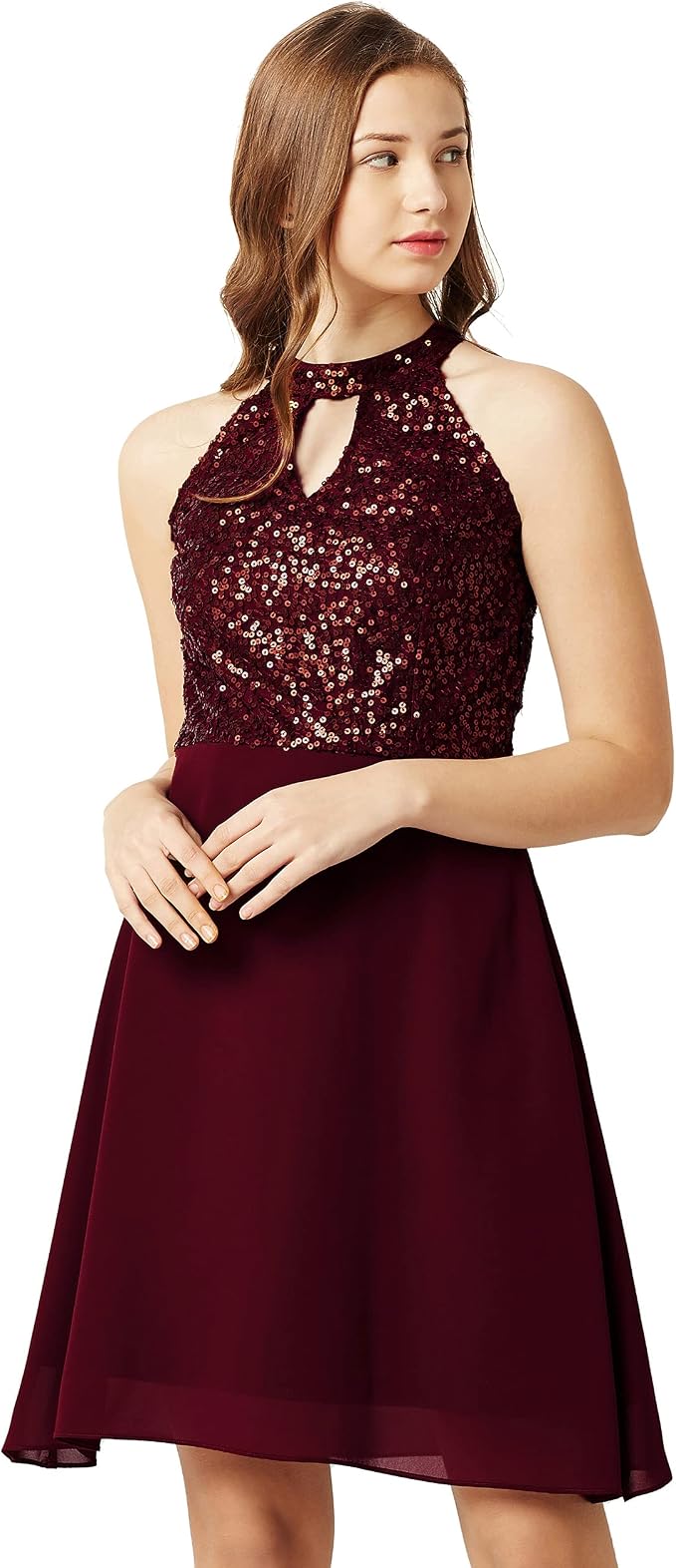 Miss Olive Women's Georgette Skater Knee-Length Dress
