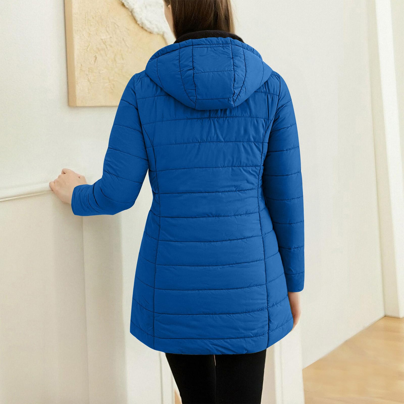 Abrigos de invierno para mujer, chaqueta acolchada cálida con forro polar para mujer, abrigo grueso y mullido, chaqueta resistente al viento, chaqueta térmica larga con bolsillos