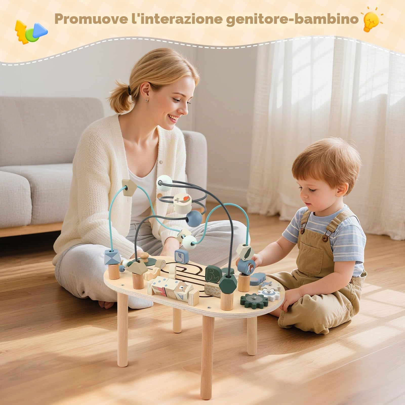 Tavolo attività in legno per bambini Baby Montessori Giocattoli 7 in 1 Tavolo da gioco a partire dai 3 anni in su, Activity Center Baby, per neonati, regalo per ragazze e ragazzi