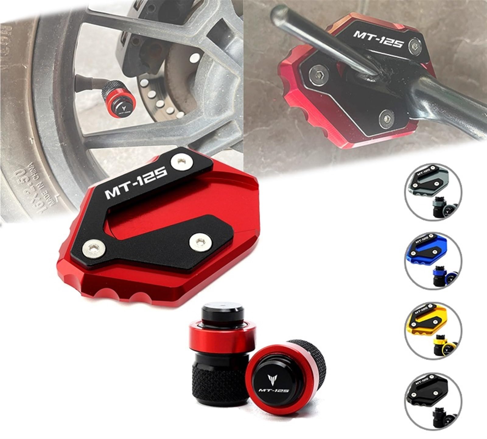 Extension de béquille latérale CNC for Yamaha MT125 MT 125 MT-125 MT 125 2014-2023, Accessoires de Moto, Bouchons d'air de Valve de Pneu(M Black)
