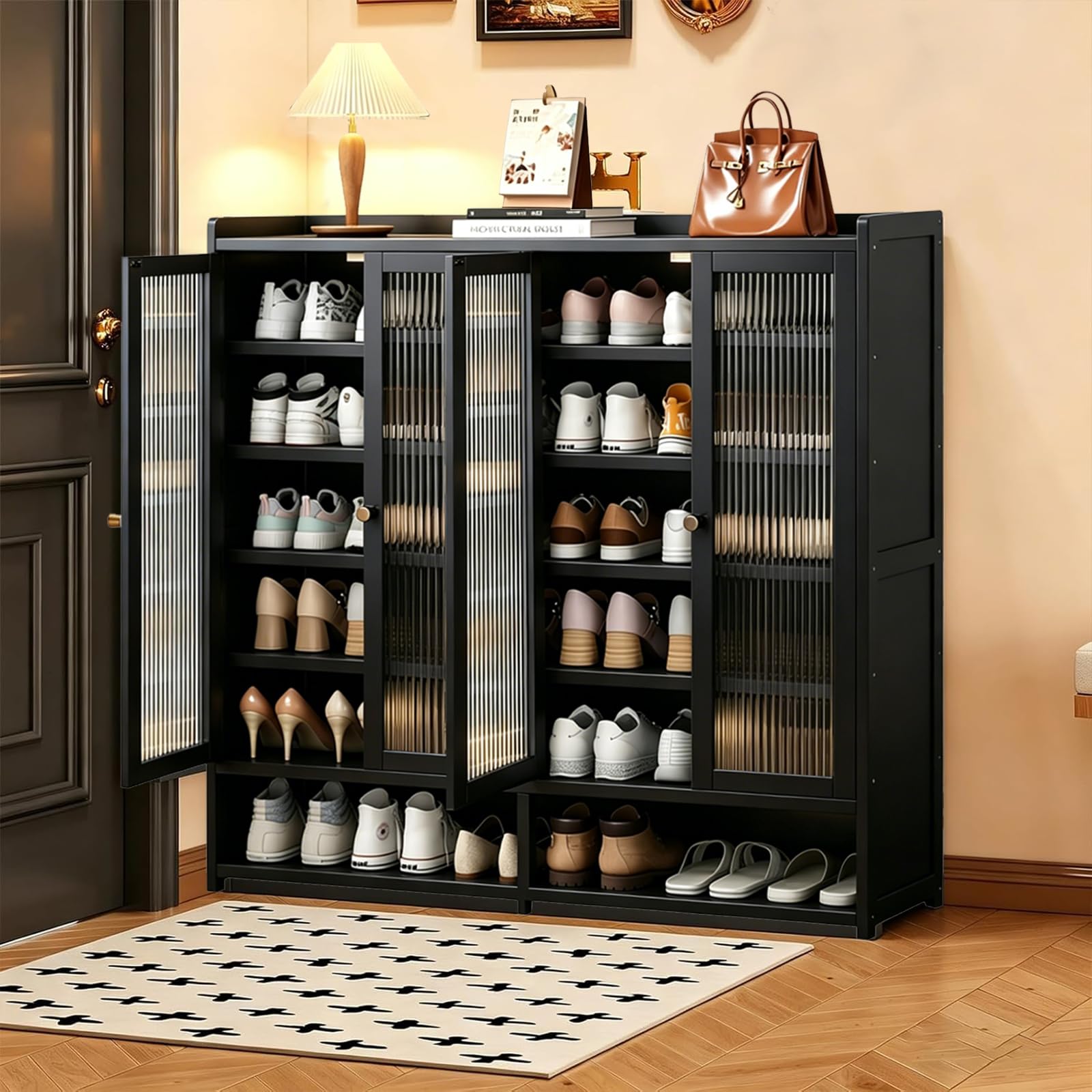Cvvovilx 7-Tier Freestanding Bamboo Shoe Cabinet with Acrylic Door, Tall Shoe Storage Rack for Entryway, Hallway & Living Room — image 1