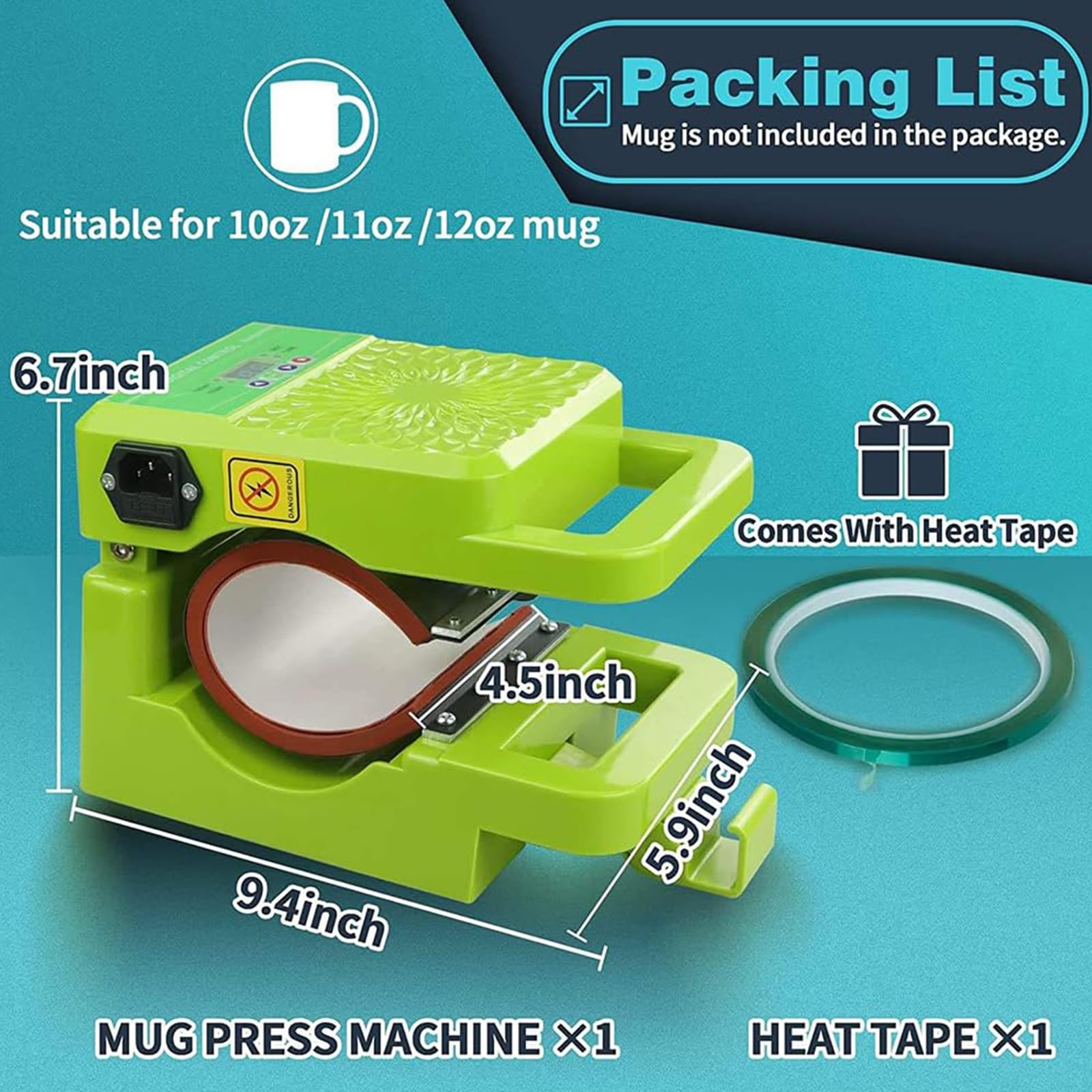 Mini Prasa Termiczna do Kubków, Przenośna Prasa do Kubków 300W z Inteligentnym Sterowaniem Grzania - Kompaktowa Maszyna do Transferu Ciepła dla Kubków do Kawy 11oz / 310ml i Kubków Tumbler