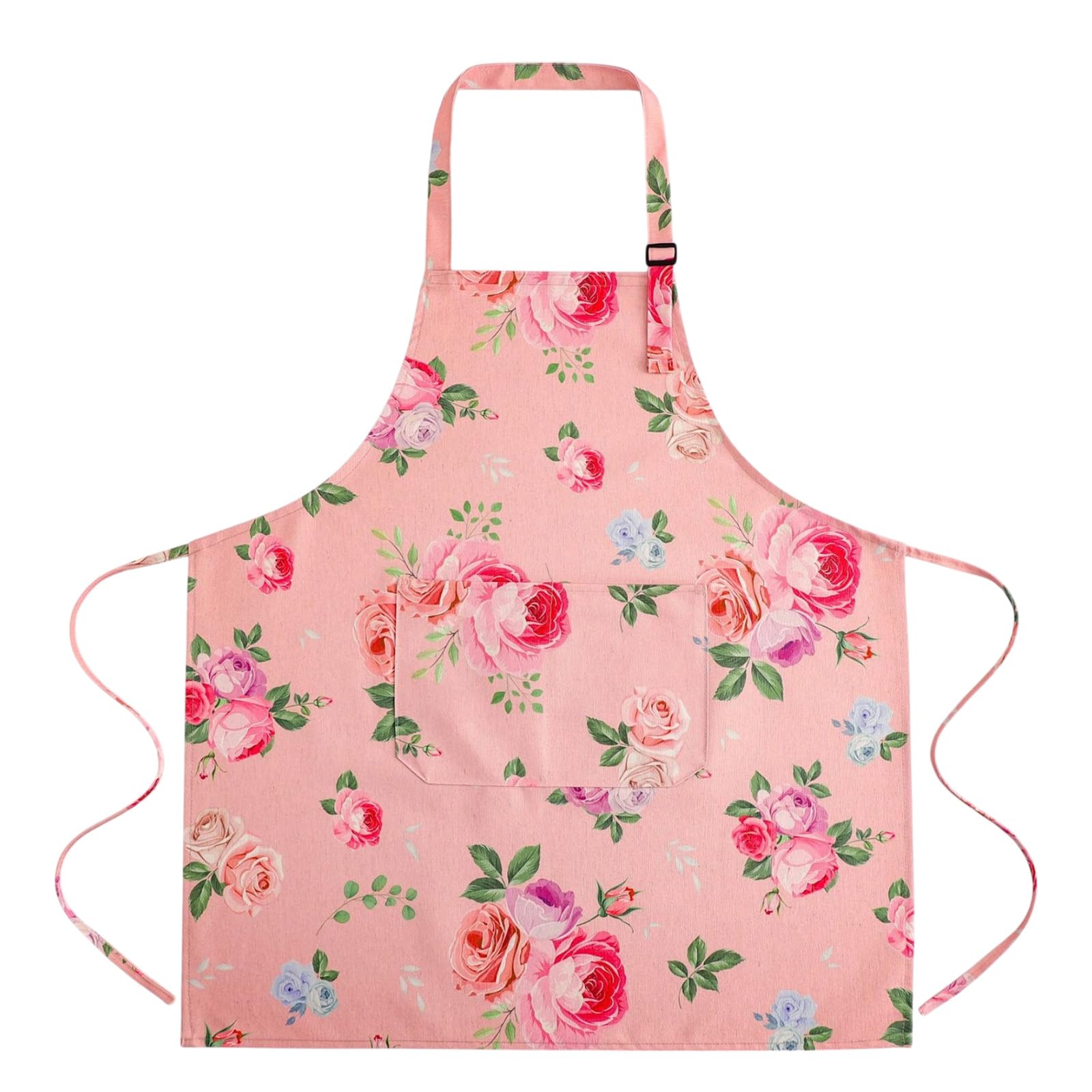 Bisienya Aprons for Cooking,Pinny Apron with Pockets Floral Pattern,Waterproof and Adjustable Suitable for Hairdressing, Gardening, Home Kitchen and Restaurant (Pink)