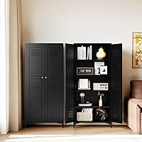 Vista 28 de Letaya Armarios de almacenamiento de metal para garaje con puerta con cerradura y estantes ajustables, gabinetes de herramientas de acero