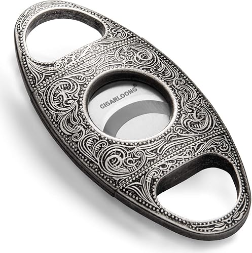 Vista 8 de CIGARLOONG Cigar Cutter Stainless Steel Bronze Engraved Double Cut Blade（Color:Gold1 CD：0.78inch ）