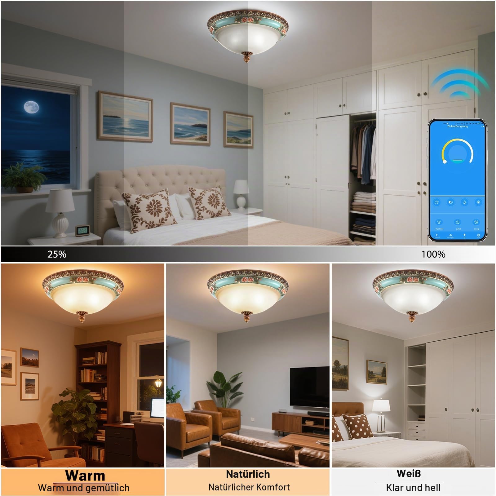 Deckenlampe Vintage Landhausstil, Ø 34cm, LED 24W, 3000-6000K