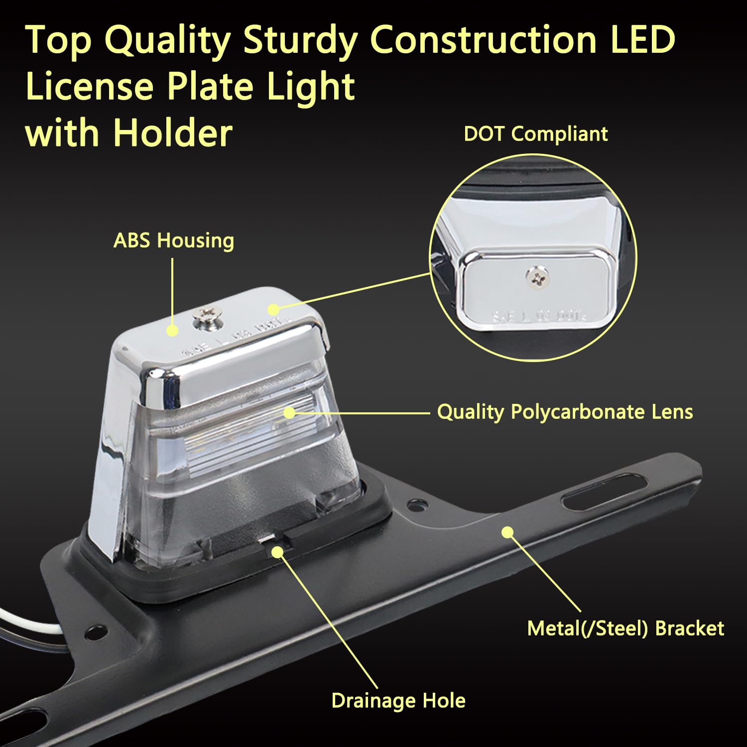 Universal LED License Plate Light Bracket Mount With White Clear Lens – For RV, Trailer, Boat, Truck – 12V