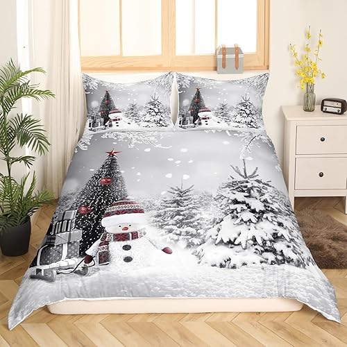 Miniatura 2 de Erosebridal Juego de ropa de cama de 3 piezas con diseño de muñeco de nieve, funda de edredón con temática de invierno, funda de edredón con
