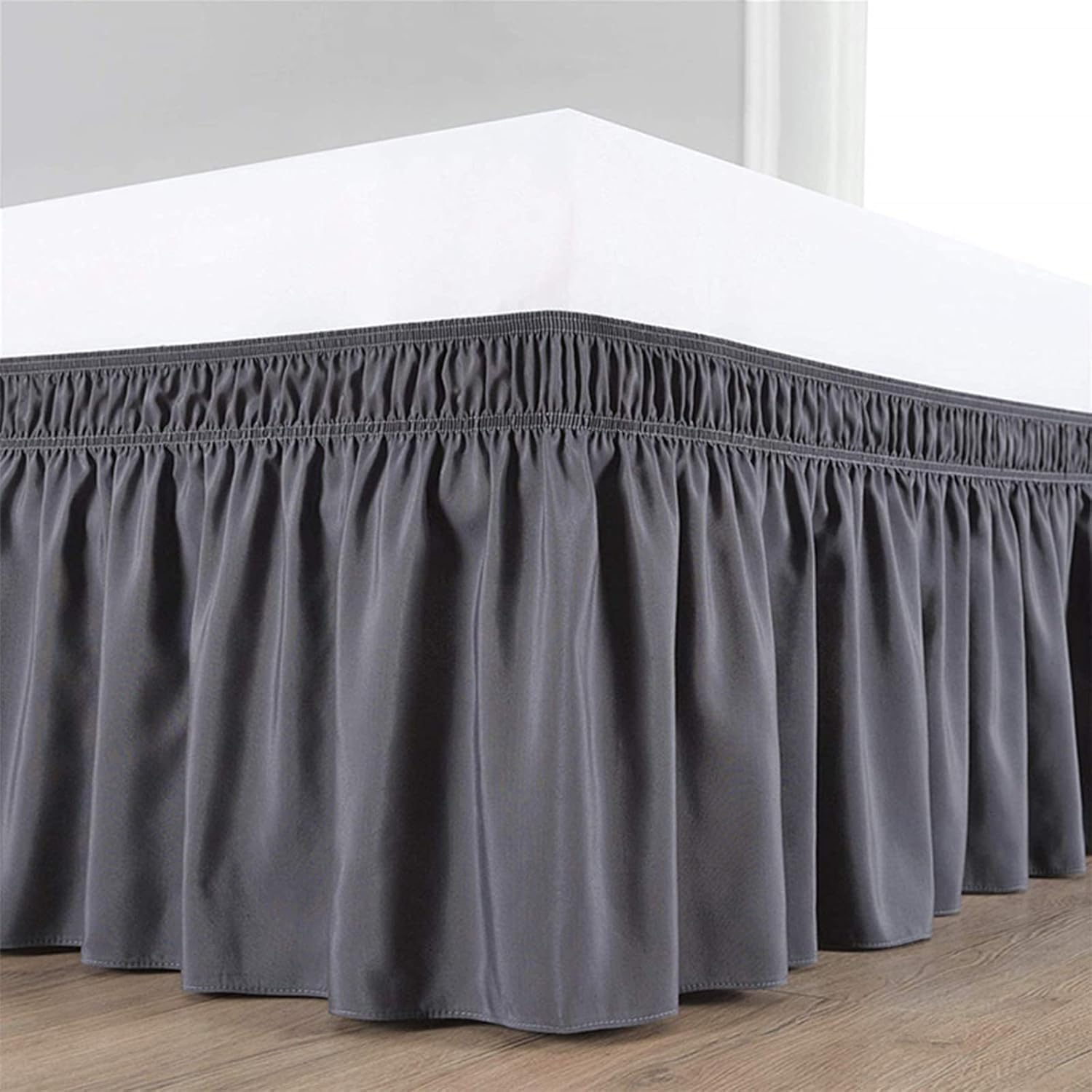 Einfarbiger, gerüschter, elastischer, pflegeleichter Bettrock aus weichem, atmungsaktivem Mikrofasermaterial(Dark Gray,180x200x45cm)