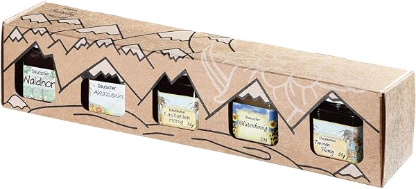 Allgäuer Genuss-Box | Deutscher Honig Geschenkbox mit 5x 50g Feinschmecker-Brotaufstrich (5x Deutscher Honig)
