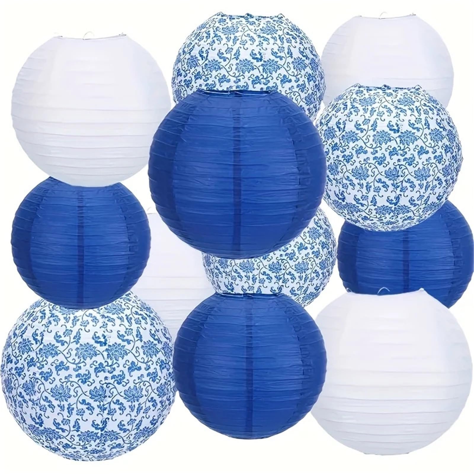 6Pcs Blue and White Porcelain Paper Lanterns for Lighting