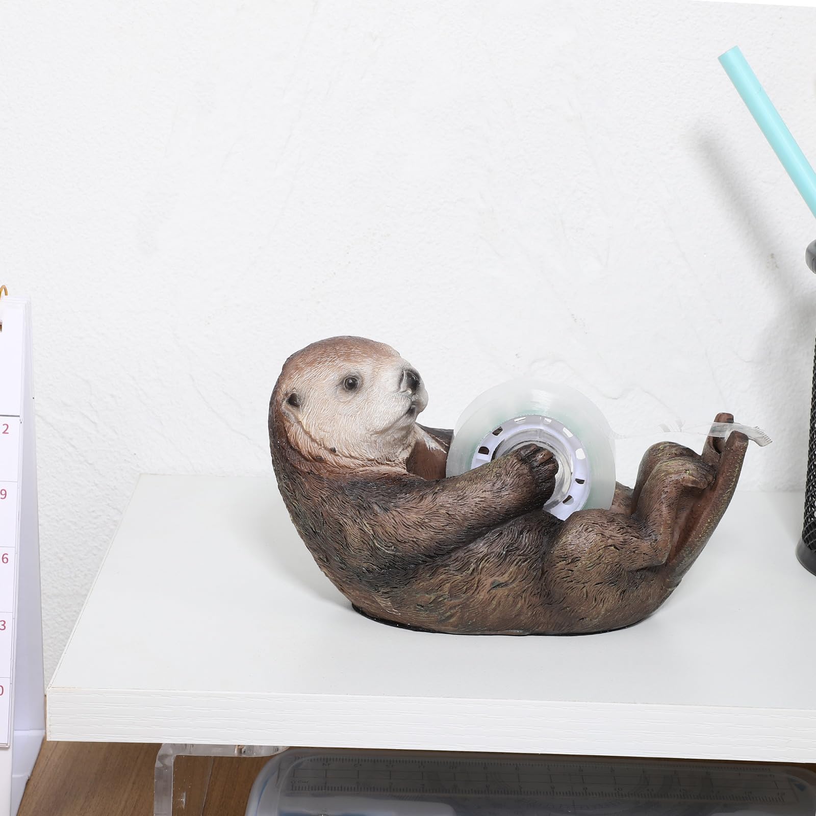Dispenser per Nastro Adesivo da Tavolo in Resina 2 Pezzi Forma di Lontra e Bradipo, Accessori per Ufficio Simpatici e Funzionali per Workspace