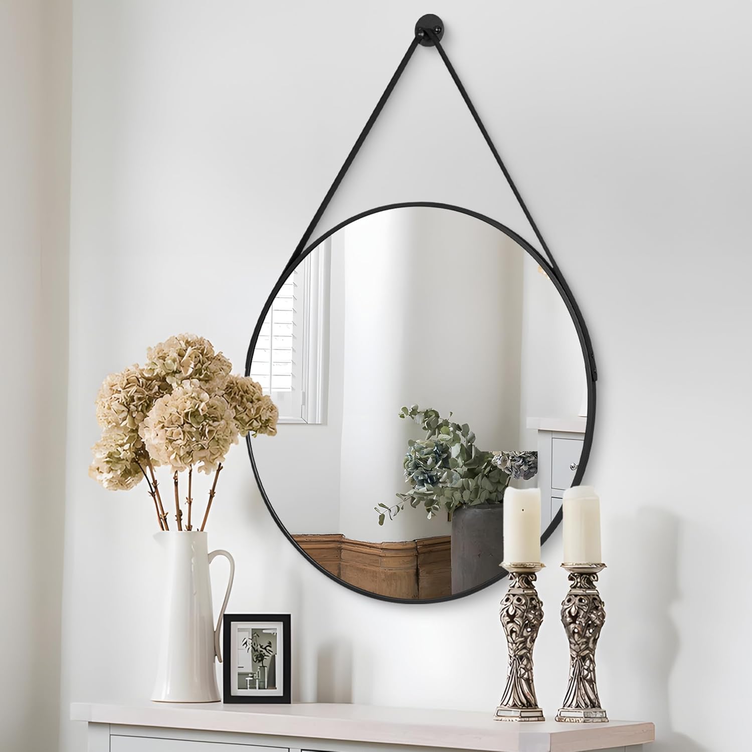 CIVENO Round Hanging Mirror, 20" Black Circle Mirror, Metal Frame Wall ...