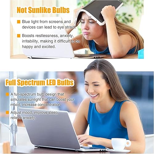 Miniatura 4 de Bombilla de espectro completo, bombillas de luz solar natural de 6000 K, bombilla LED equivalente a 9 W 60 W, bombillas naturales A19, E26E27,