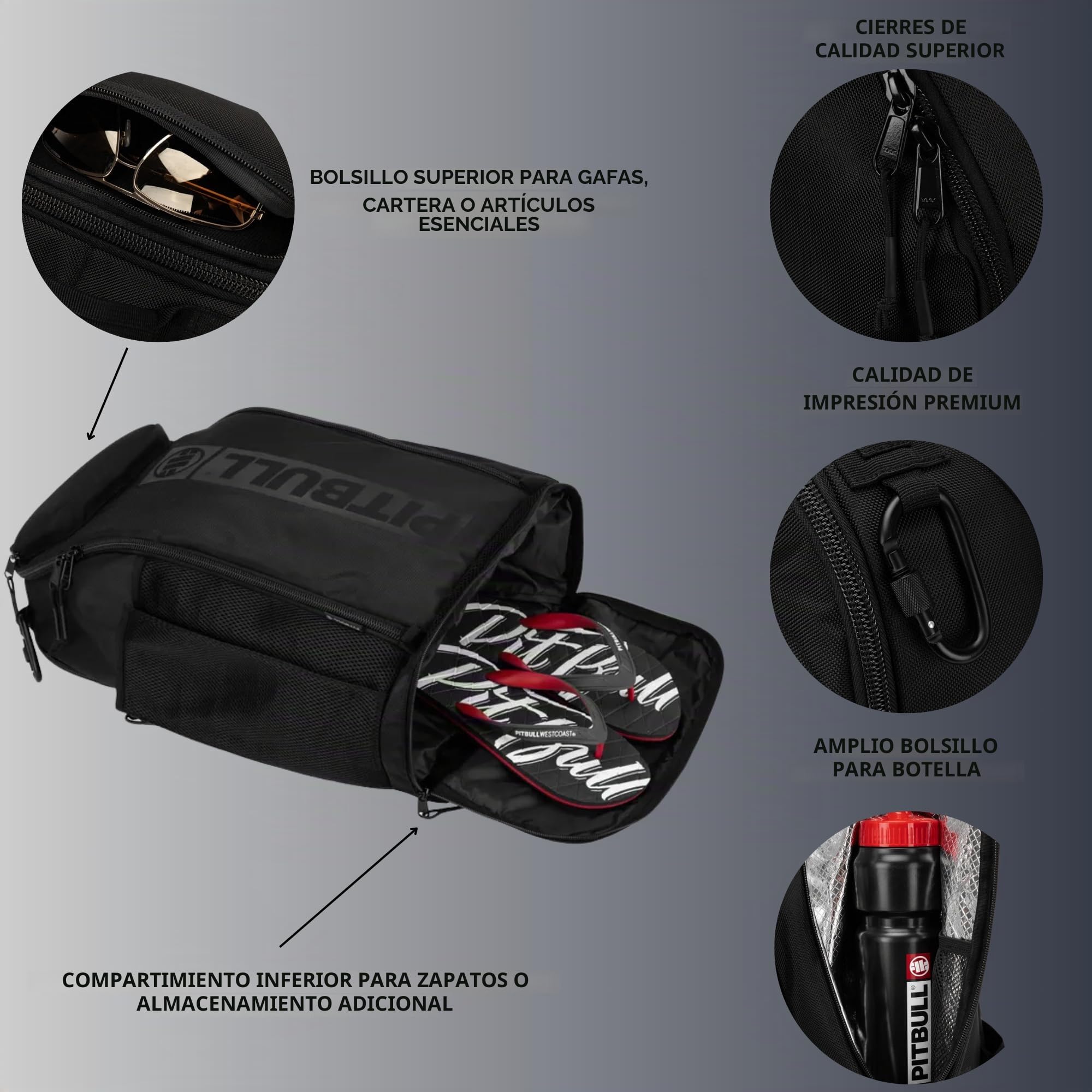 PITBULL - Mochila Airway Deportiva Premium para Gimnasio y Deporte Negro, Diseño Espacioso con Compartimento Separado, Espacioso Multifuncional, Ideal para Entrenamiento, Trekking