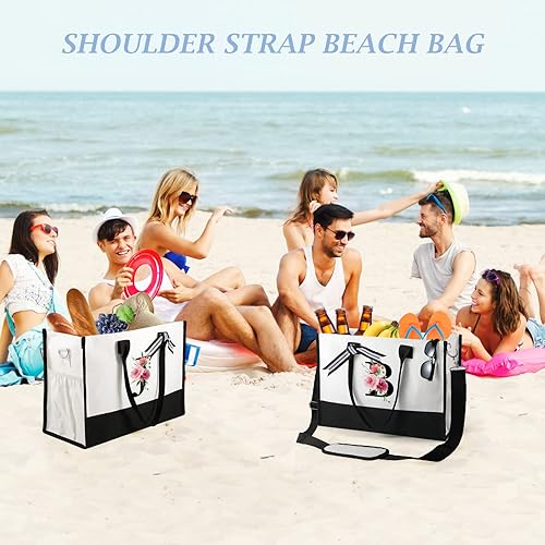 Miniatura 3 de Bolsa de playa con iniciales florales con bolsa de maquillaje, regalo personalizado para cumpleaños, mamá, despedida de soltera, bolsa de mano para