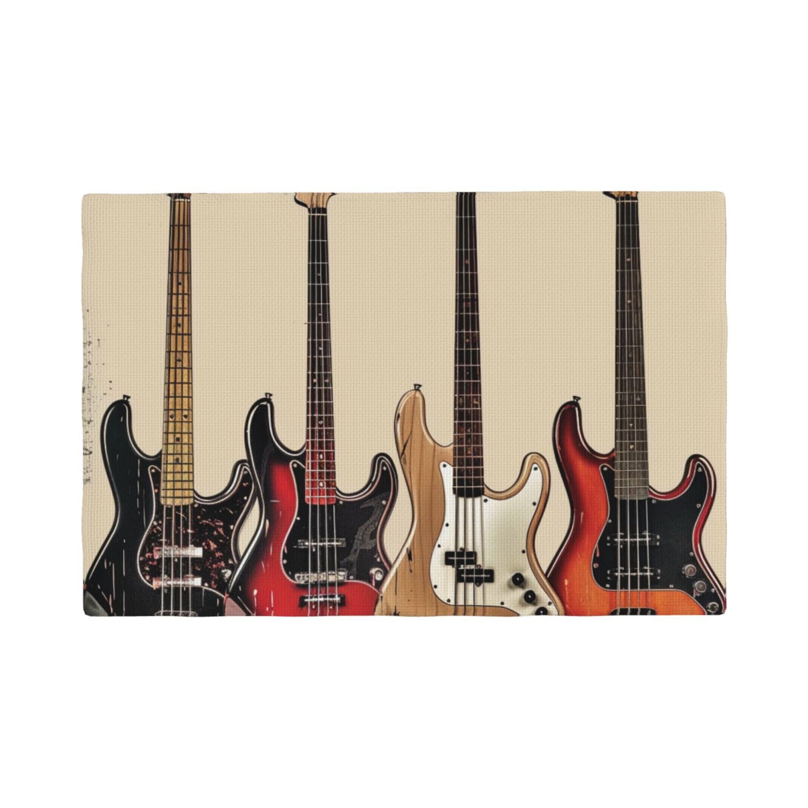 Guitar Bass Music Musical Instruments Print Placemats Set, Heat Resistant Washable Placemat 12x18in Table Mats for Party Kitchen Dining Table Decoration Indoor Outdoor, Four Pieces