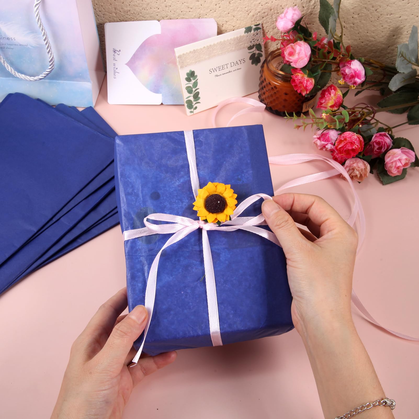 SycloPak Carta Vellina Blu 100 Fogli, 50x70cm Circa, Per Regali, Fai Da Te, Crafting, Decorazioni Feste - 4