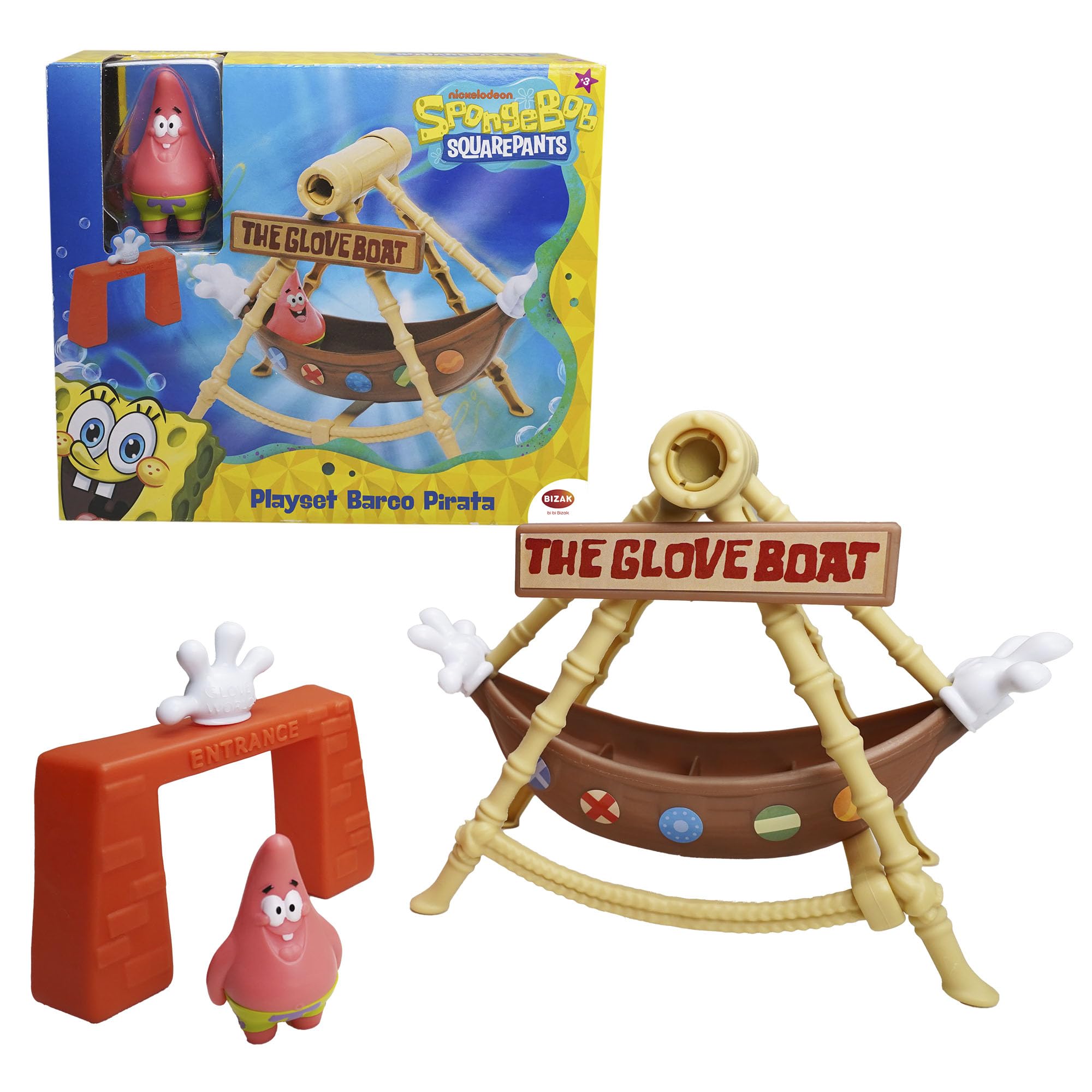 Bizak Spongebob Attraction Pirate Ship The Glove Boat, Playset with Official Patrick Figure and Accessories, Bikini Bottom Toy +3 Years (64566255)