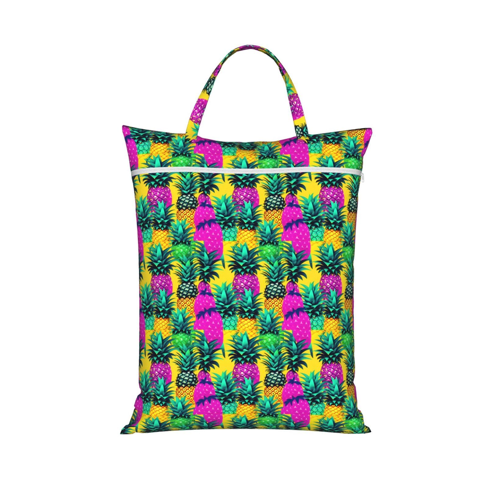 Colorful Pineapple Print Travel Laundry Bag Foldable Lightweight Camping Beach Dorm Weekend Getaways
