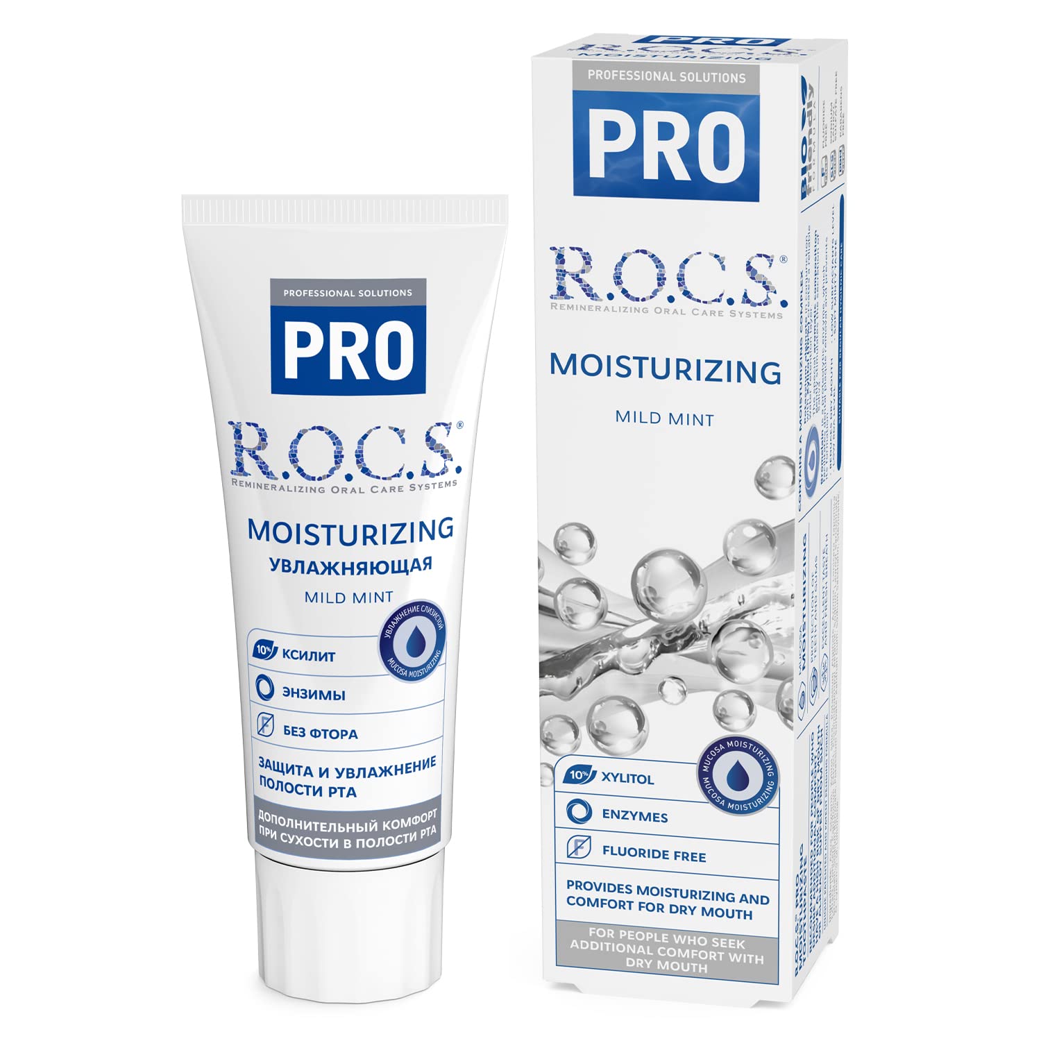 R.O.C.S. Toothpaste PRO Moisturizing 74 g.-Fluoride Free-Safe Formula-Parabens Free-SLS Free- Comfort fro Dry Mouth