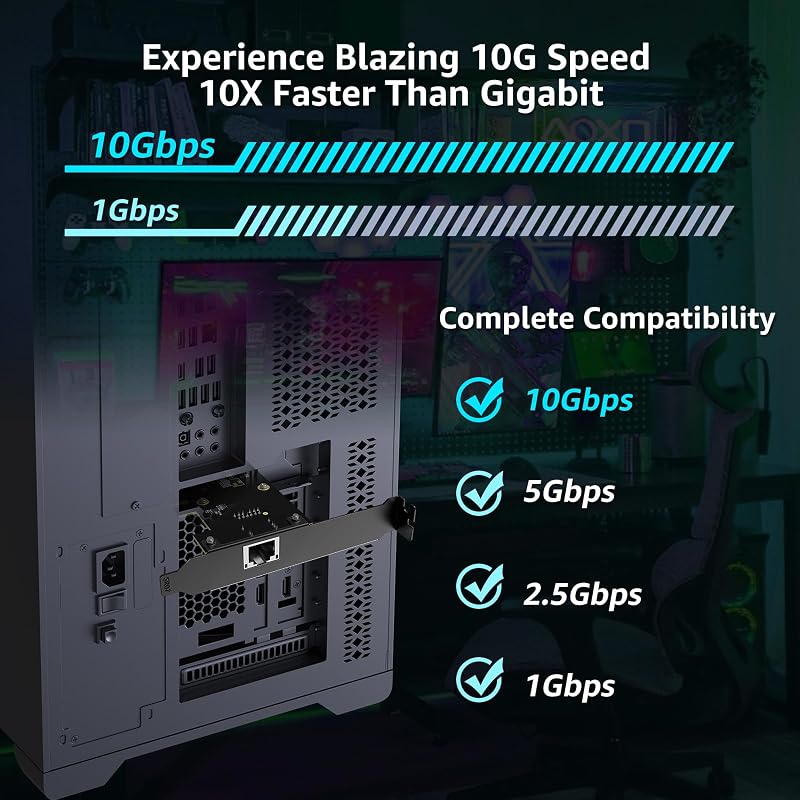 YuanLey 10G PCIe Hálózati Kártya Marvell AQC113 Vezérlővel, 10Gb Ethernet Adapter RJ45 Csatlakozóval, Windows 10/11 és Linux Kompatibilis