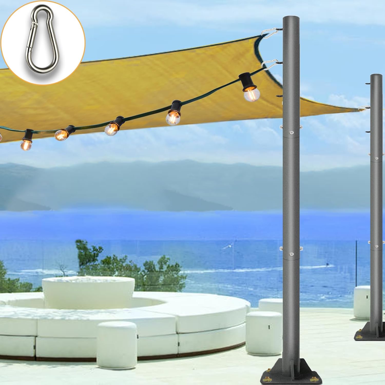 Sun Shade Sail Shade Sail Poles Kit, 10Ft Poles Support Awning Canopy, 2 Pole Outdoor String Light Pole Post Heavy Duty Steel Post Suitable For Sun Shade Pole