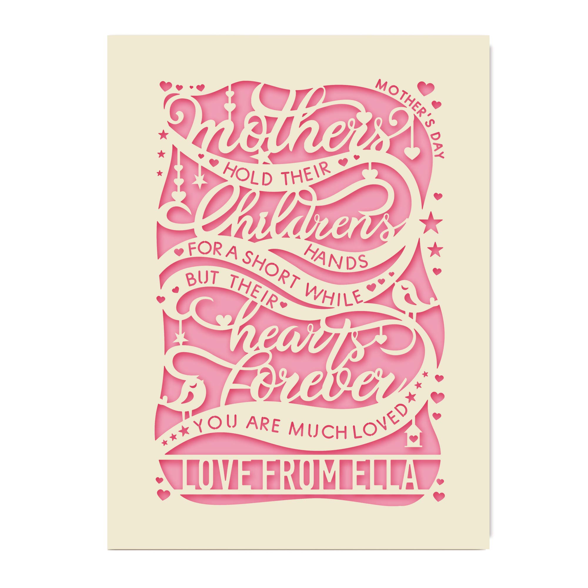 EDSG Personalised Happy Mothers Day Card | Laser Papercut with Ribbon Design Customized Any Name with Envelopes | Custom Lovely Gift and Handmade in UK