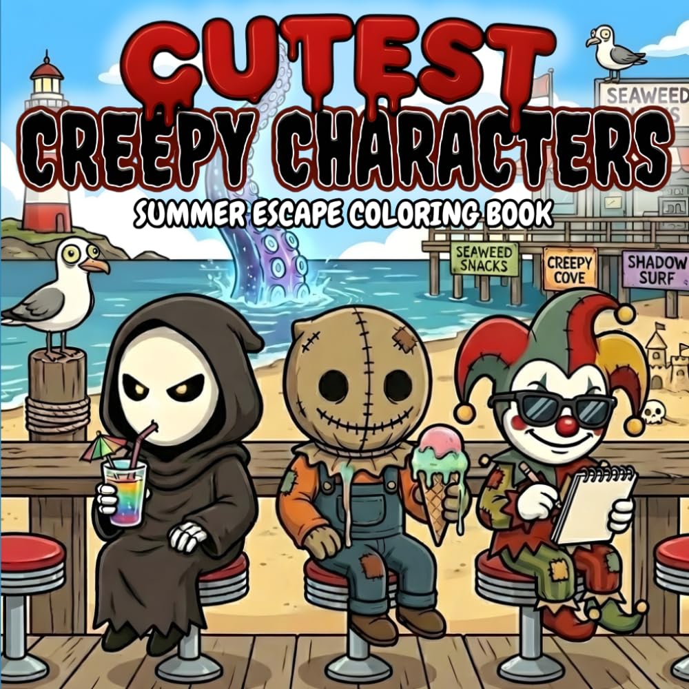 Cutest Creepy Characters Summer Escape Adult Coloring Book: 40 Spooky‑Cozy Kawaii Beach and Vacation Illustrations for Relaxation, Fun and Stress Relief