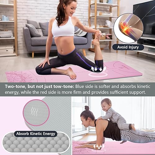 Miniatura 7 de Tapete de yoga extra grueso de 0.354 in, tapete de ejercicio de alta densidad antideslizante para entrenamiento en casa, tapete de pilates con